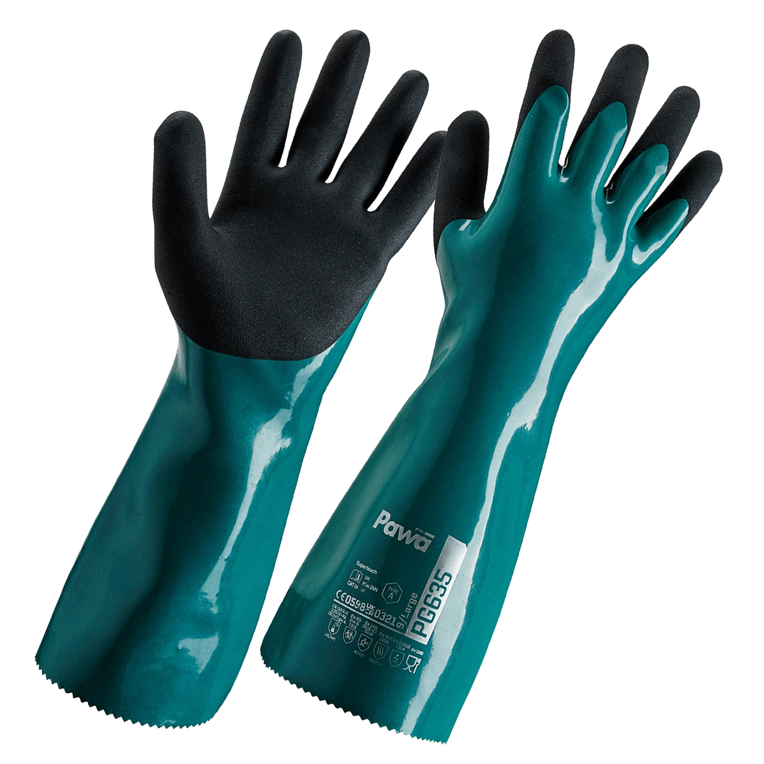 Pawā PG635 PVC Type A Chemical Guantlet Green/Black 40cm (6x12) - M/8