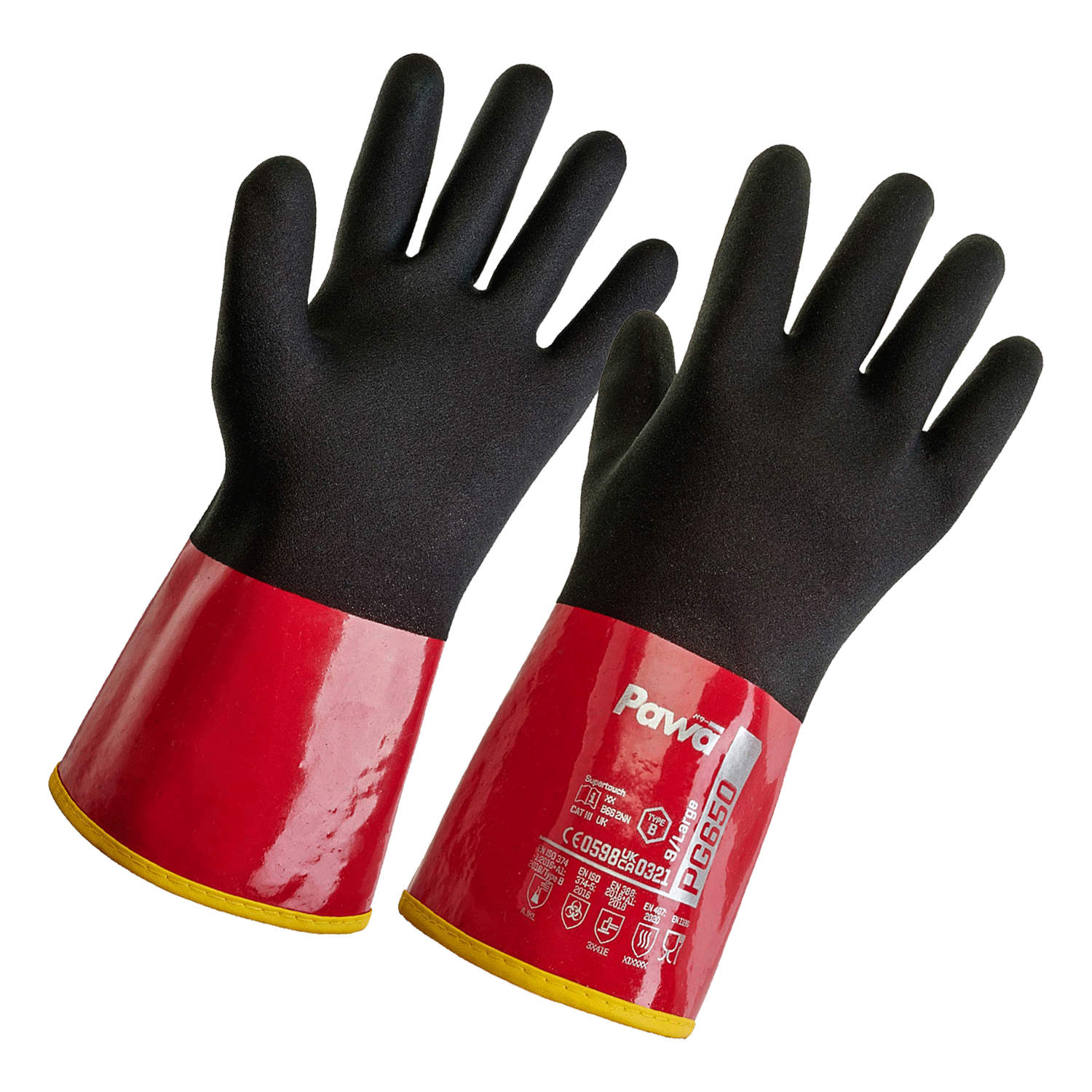Pawā PG650 PVC/Nitrile Cut-Resist Chemical Guantlet Red/Black (6x12) - M/8